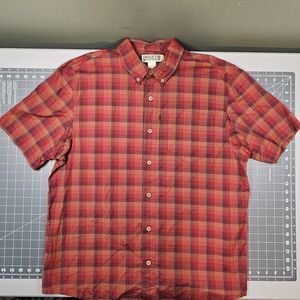 Duluth Trading Beergarden Shirt Mens Large Red Relaxed Plaid Check Work Casual